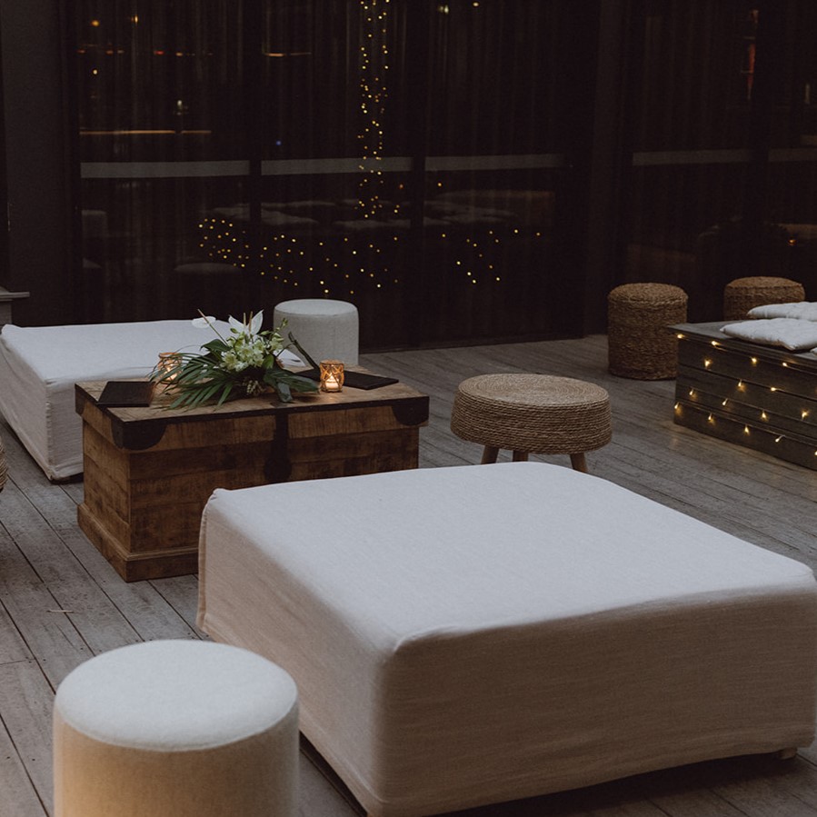 Square linen ottoman