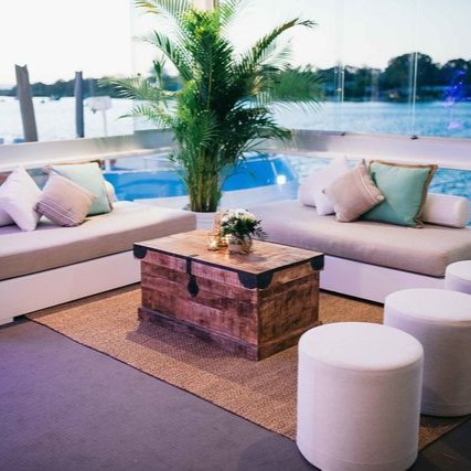 Wooden truck coffee table, ottomans, natural day beds