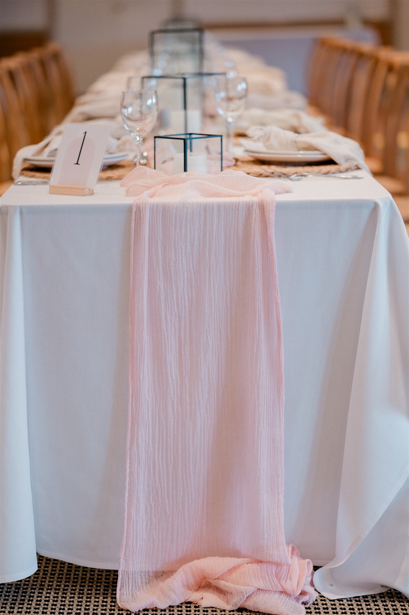 Muslin blush table runner