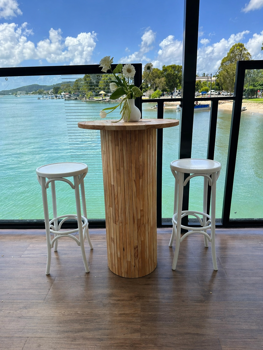 Natural Timber high bar and bentwood stools
