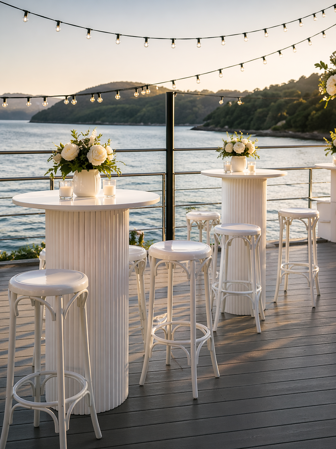 White high bars and bentwood stools