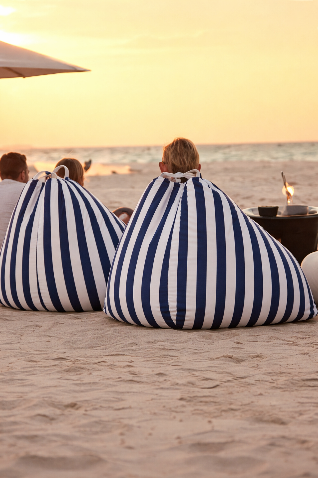 Navy and white bean bags