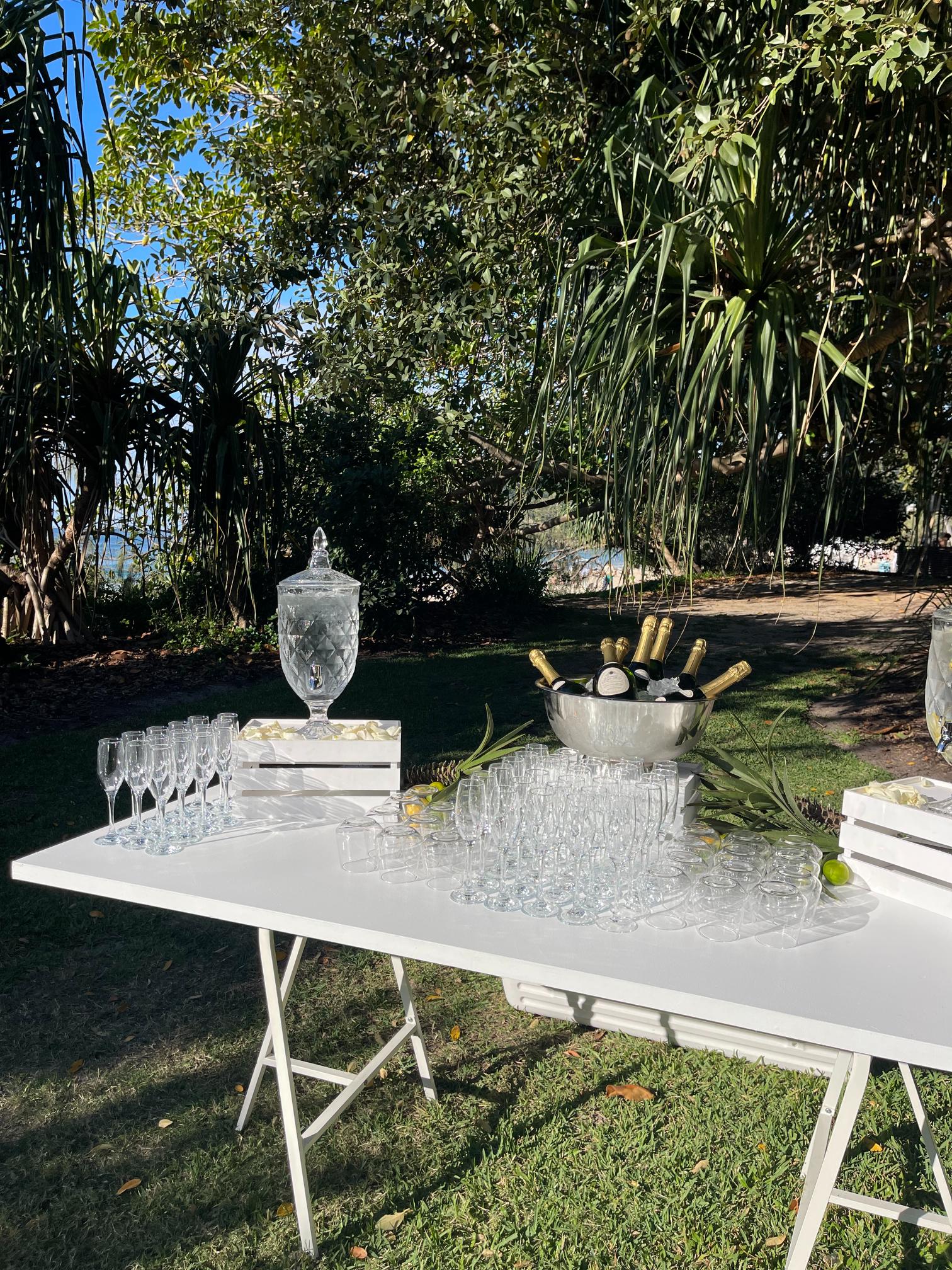 White trestle table