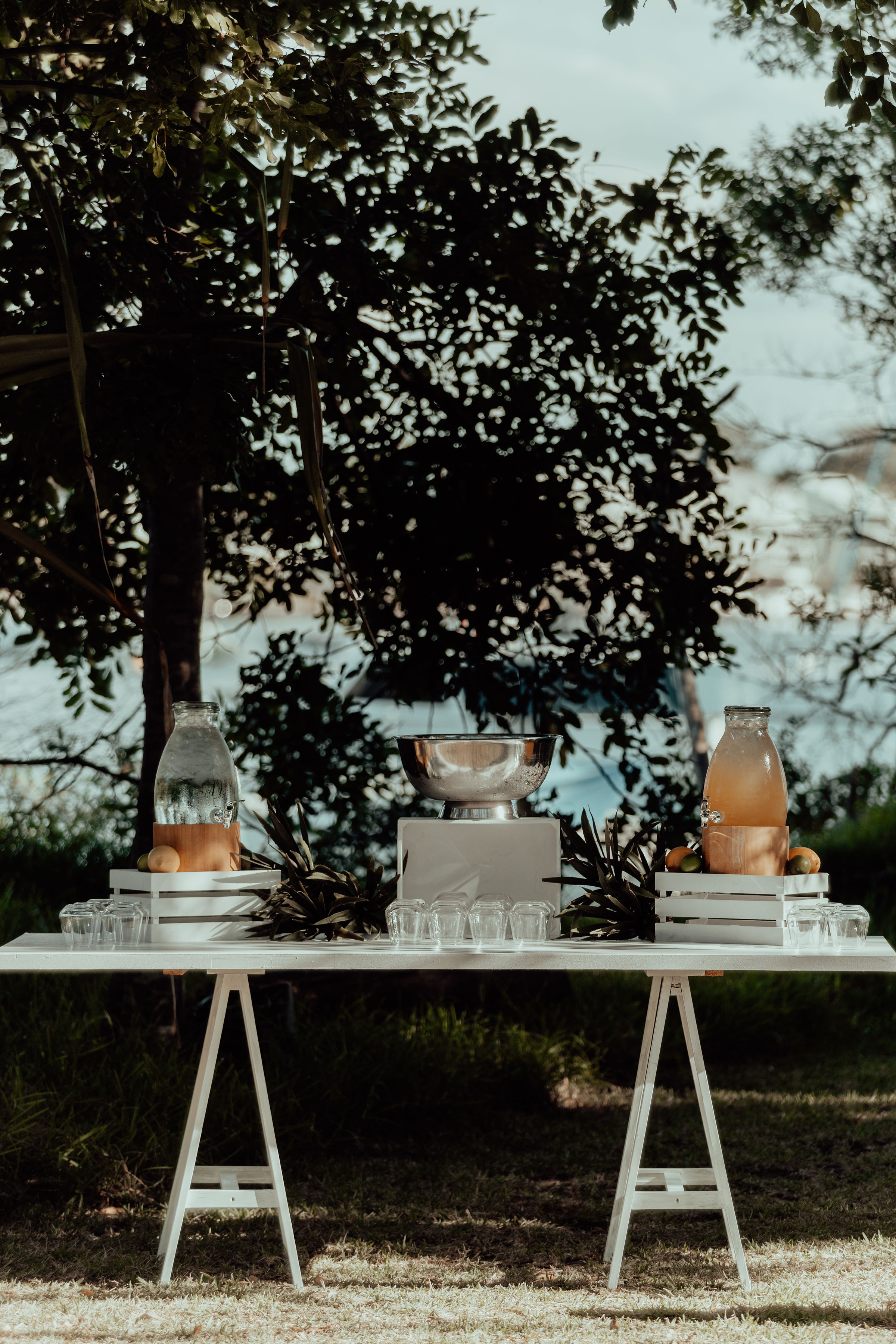 Simple beverage table with white trestle