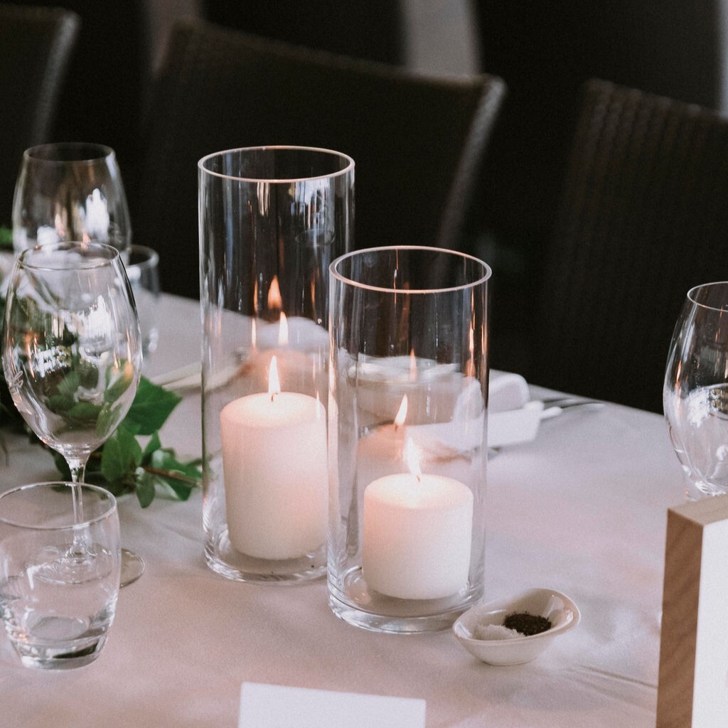Hire Cylinder vase with pillar candle - set of 2 