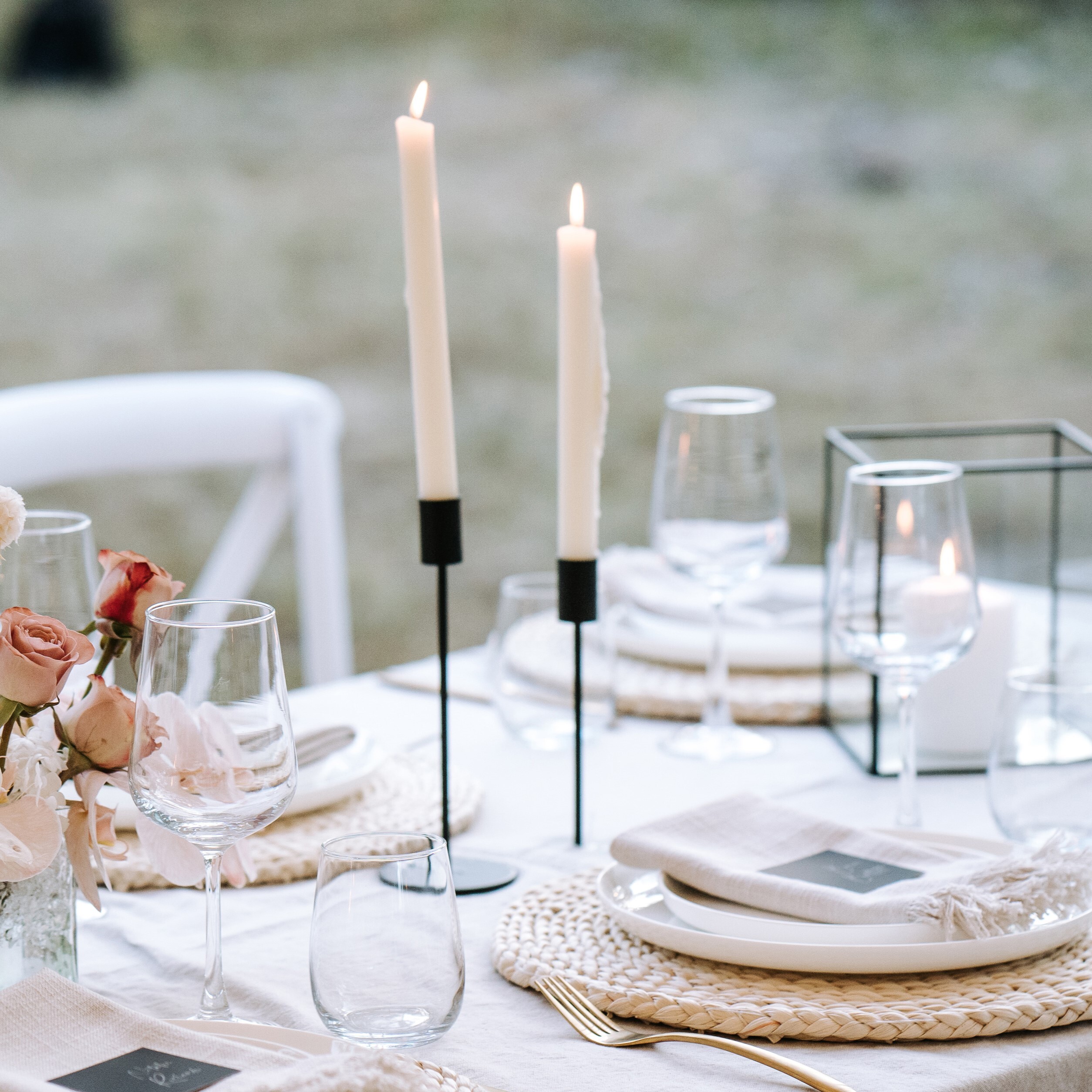 Hire Black Candlestick holder with taper candles (Set of 3) 