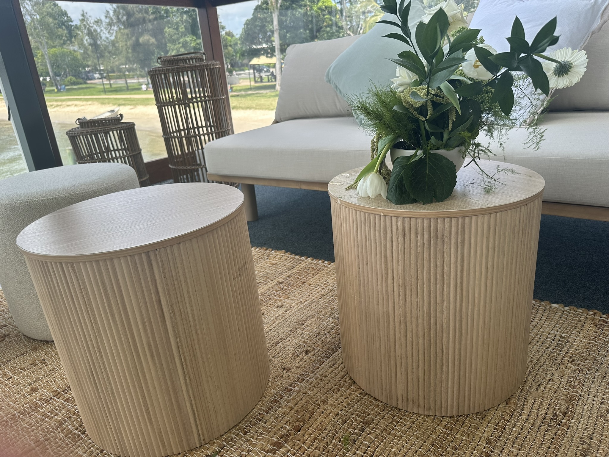 Hire Natural ribbed coffee tables (pair) 