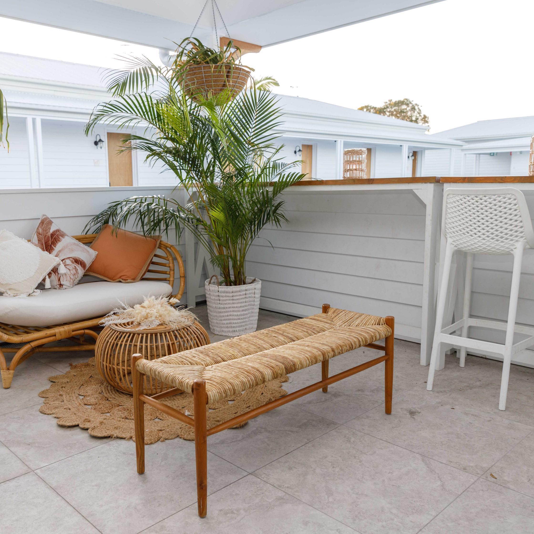 Hire Natural bamboo bench seat 