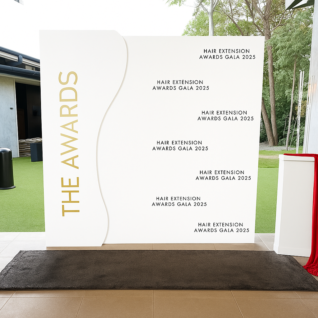 Hire White Media wall photo backdrop 