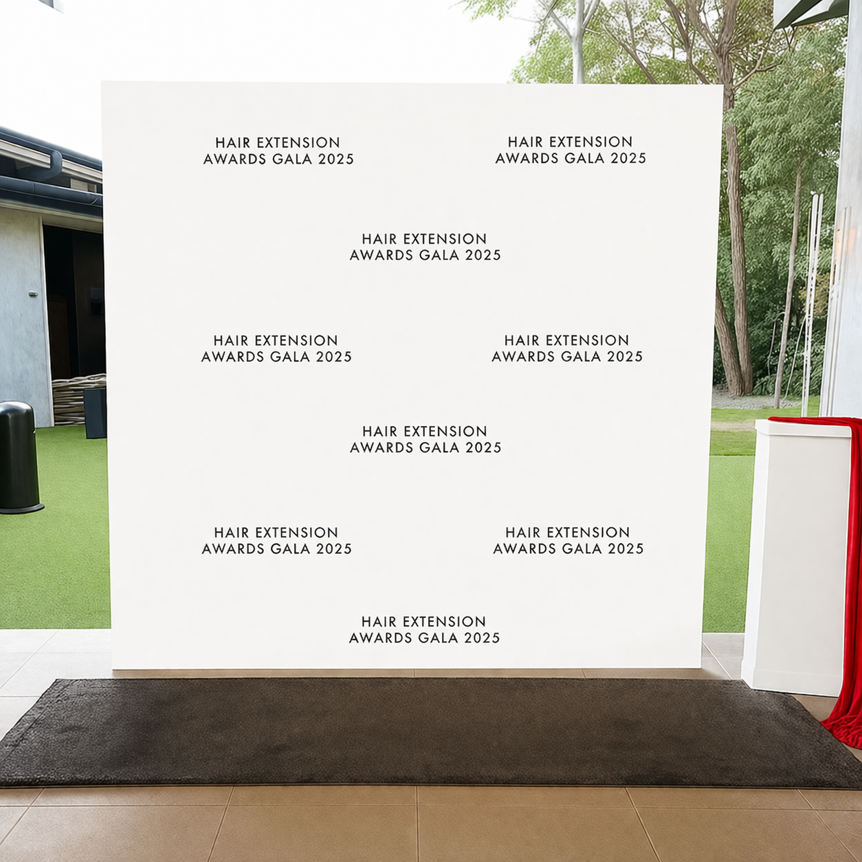 Hire White Media wall photo backdrop 