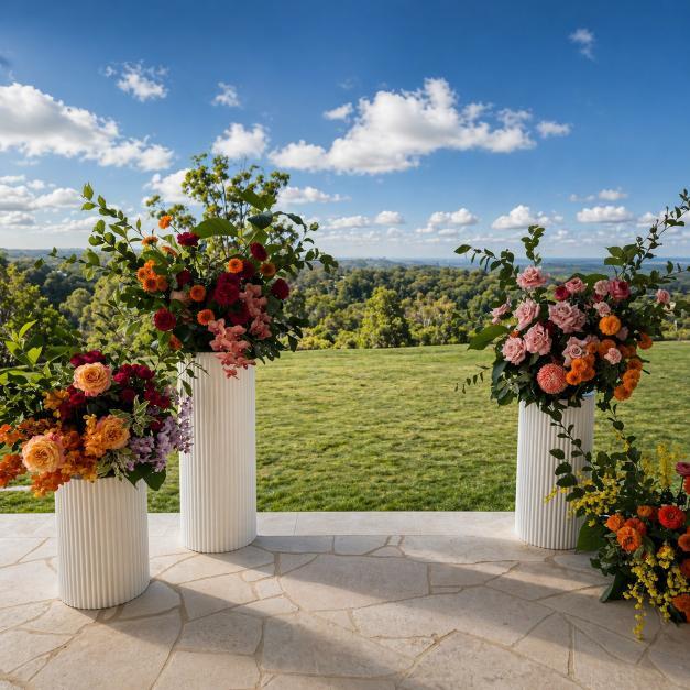 Hire Round ribbed plinths (trio) 